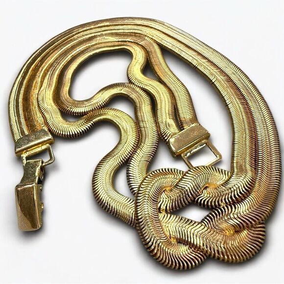 Chunky Gold Triple Strand Knot Necklace Vintage Statement Bold Elegant - Picture 6 of 15
